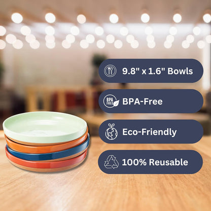 Khen Ceramic Flat Pasta Bowl Plate Set of 4-35oz, Microwave Safe with High Edge for Kitchen and Eating, Large Wide Bowls/Plates for Serving Dinner, Lunch, Salad, Cereals - Pastel Neutral Colors Gift