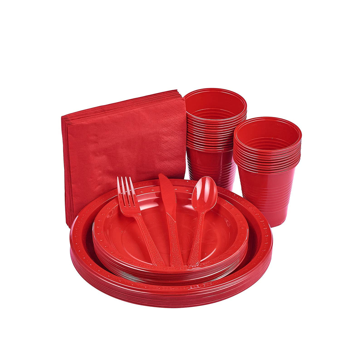 FULING 175 PCS Clear Party Supplies Disposable Dinnerware Set Plastic Plates and Paper Napkins Cups Silverware Serve 25 Sets for Birthday Bridal Shower Wedding Engagement Graduation Parties