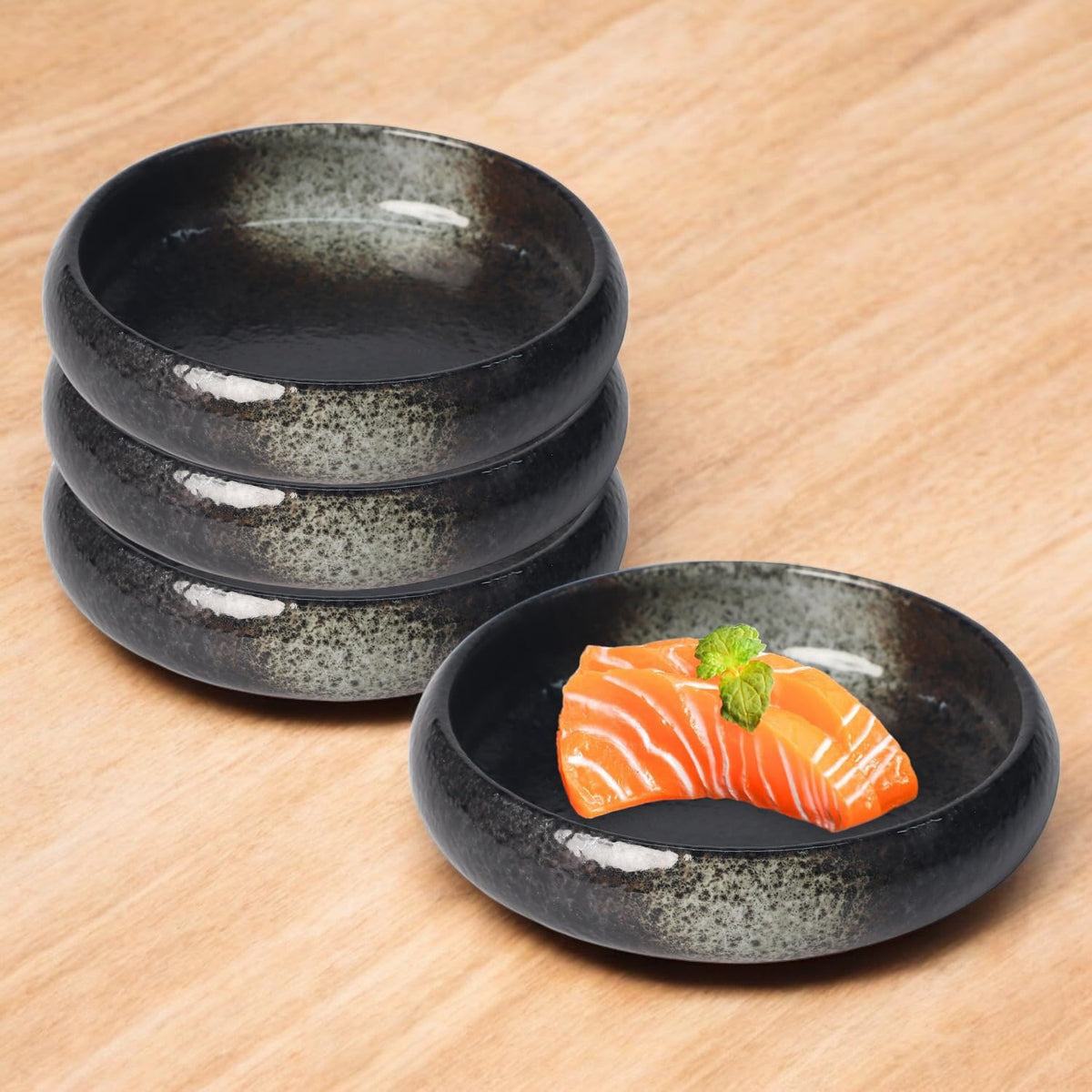 Urban Tokyo Japanese Living Zen Style Porcelain Shallow Dish Reactive Glazed Sashimi Korean Banchan Appetizer Snack Dish Set of 4 Restaurant Tableware (Flower Snow (Yuki No Hana))
