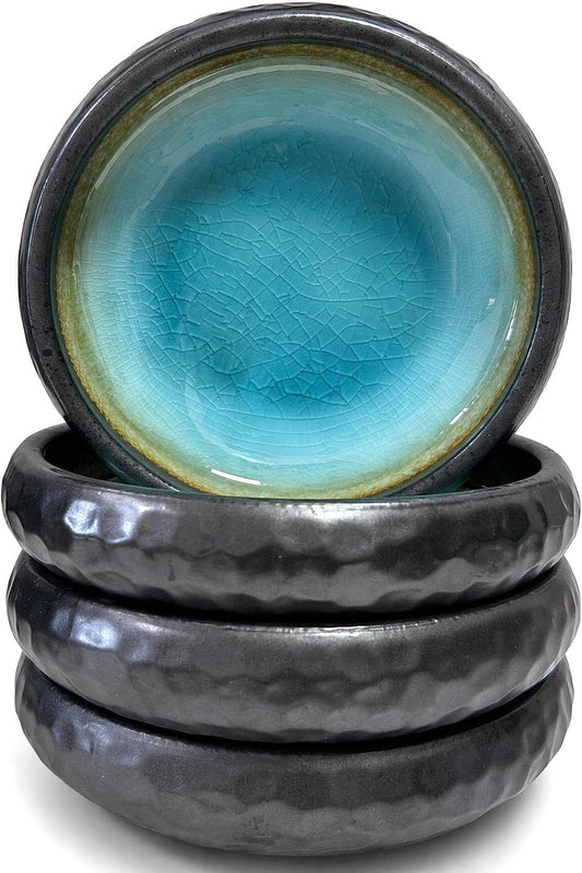 6 Inch Ceramic Japanese Salad Plates,Blue,Set of 4