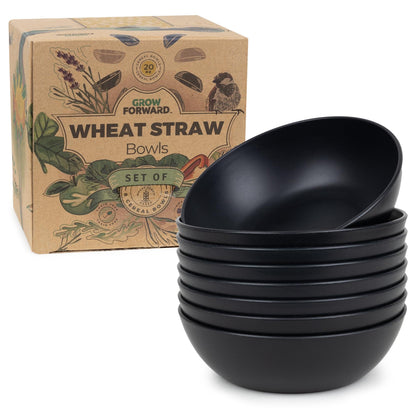 Grow Forward Premium Wheat Straw Bowls - 20oz Microwave Safe Plastic Cereal Bowls Set of 8 for Kitchen, Camping, RV, Dessert, Snack, Soup, Salad, Fruit - Reusable, Unbreakable & BPA Free - Sahara