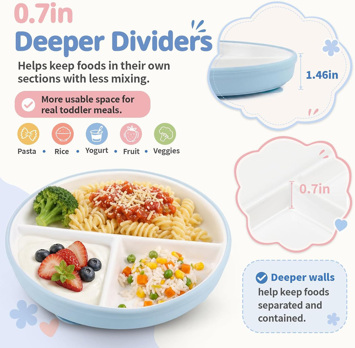 Daximo 8 Pcs Ceramic Baby Plates Set with Suction Sleeves, Spoons & Forks