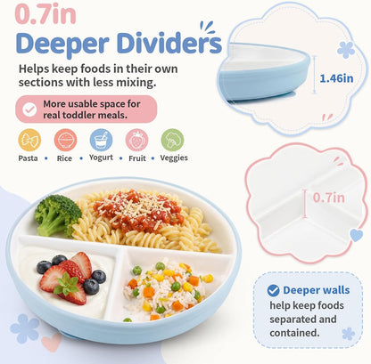 Daximo 8 Pcs Ceramic Baby Plates Set with Suction Sleeves, Spoons & Forks
