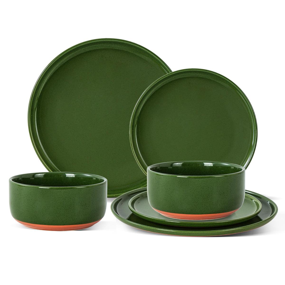 Ceramic Dinner Plates, 10.25 Inch, Set for 4, Elegant Green