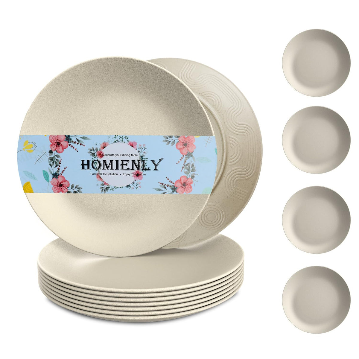 Homienly Wheat Straw Plates Unbreakable Flat Salad Plates Set of 8 Reusable Dinner Plate for Kitchen, Camping, RV, Microwave and Dishwasher Safe Plate Heavy Duty Paper Plates Alternative (Multi, 9in)