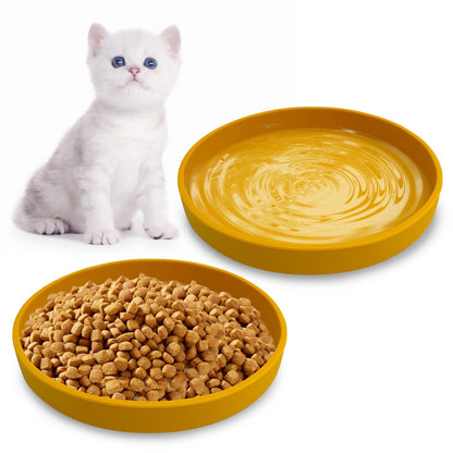 Silicone Cat Food Bowl Shallow Dishes 5.9in Wide Cats Bowls Set of 2 Kitty Plates Relief Whisker Fatigue Puppy Feeding Bowl for Dry Food and Wet Food Indoor (Round Green)