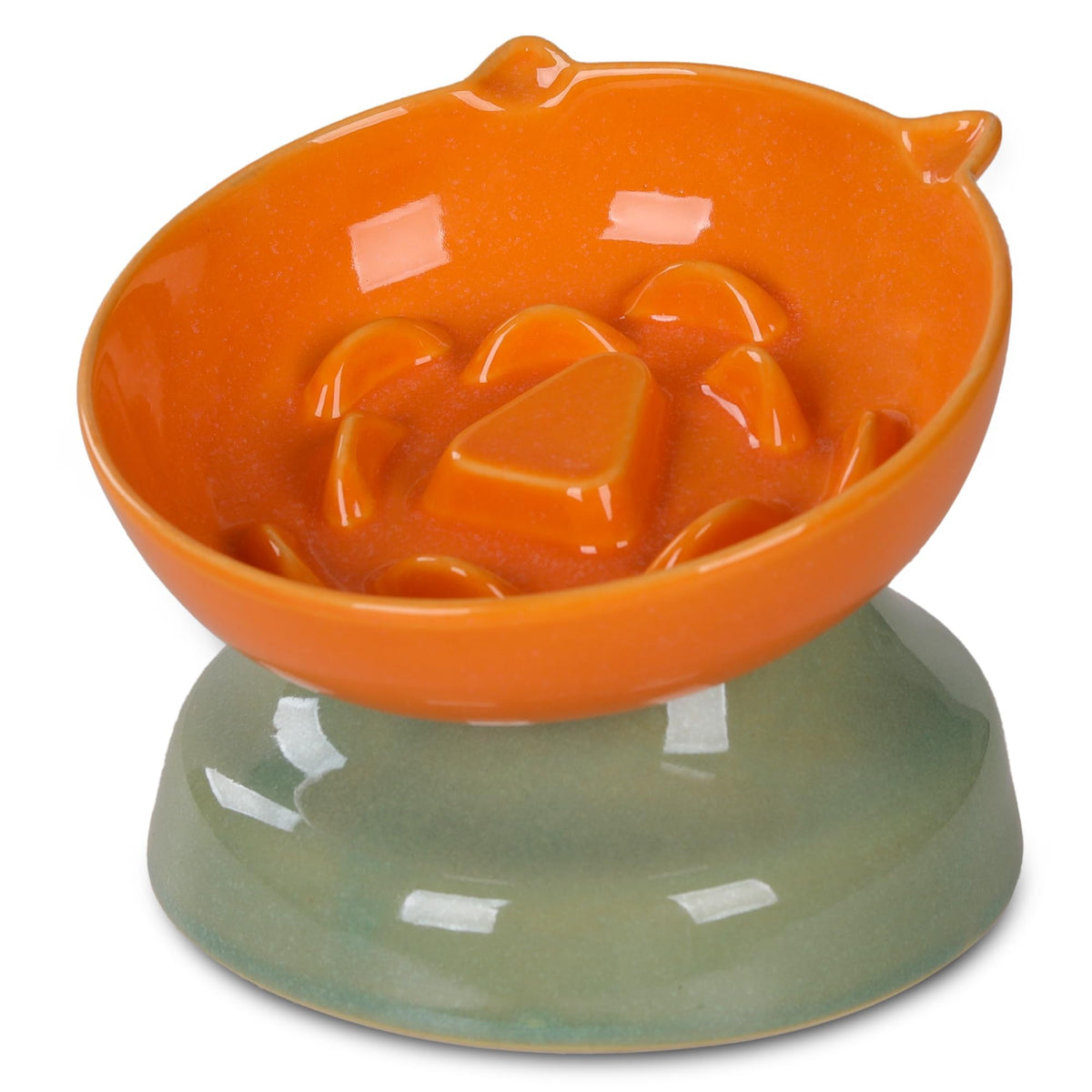 Ceramic Slow Feeder Cat Bowl, 15-Degree Tilted Non-Slip