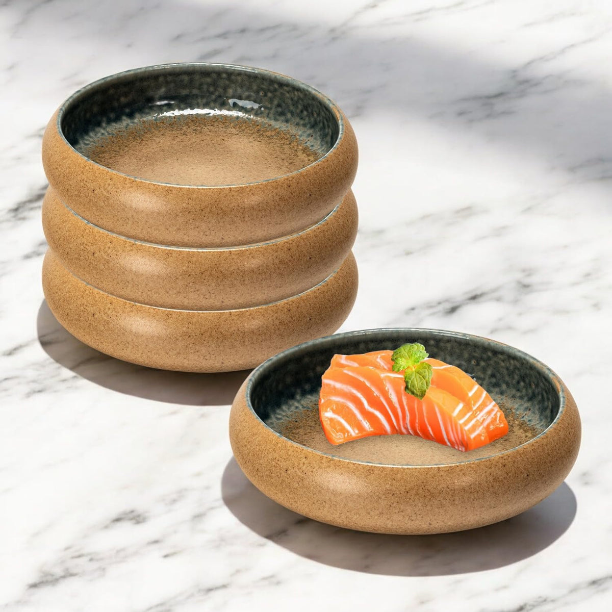 Urban Tokyo Japanese Living Zen Style Porcelain Shallow Dish Reactive Glazed Sashimi Korean Banchan Appetizer Snack Dish Set of 4 Restaurant Tableware (Flower Snow (Yuki No Hana))