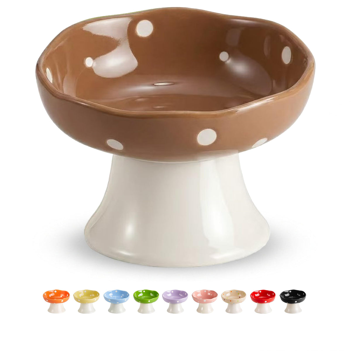 Pink Mushroom Cat Bowl, Elevated Ceramic Feeding Bowl