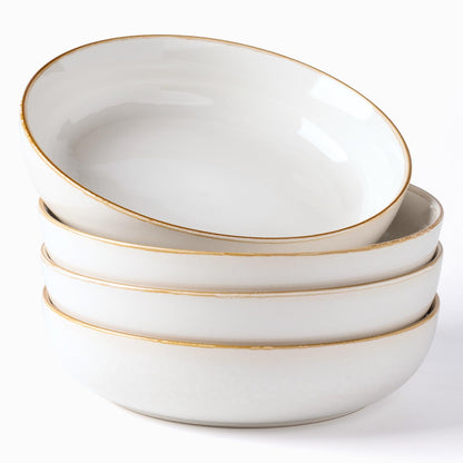 GBhome 8.75'' Large Ceramic Pasta Bowls, 38oz Stoneware Pasta Serving Bowls Set of 4 for Kitchen, Wide Bowls for Fruit,Pasta,Salad,Oatmeal,Meal, Microwave Safe, Reactive Glaze