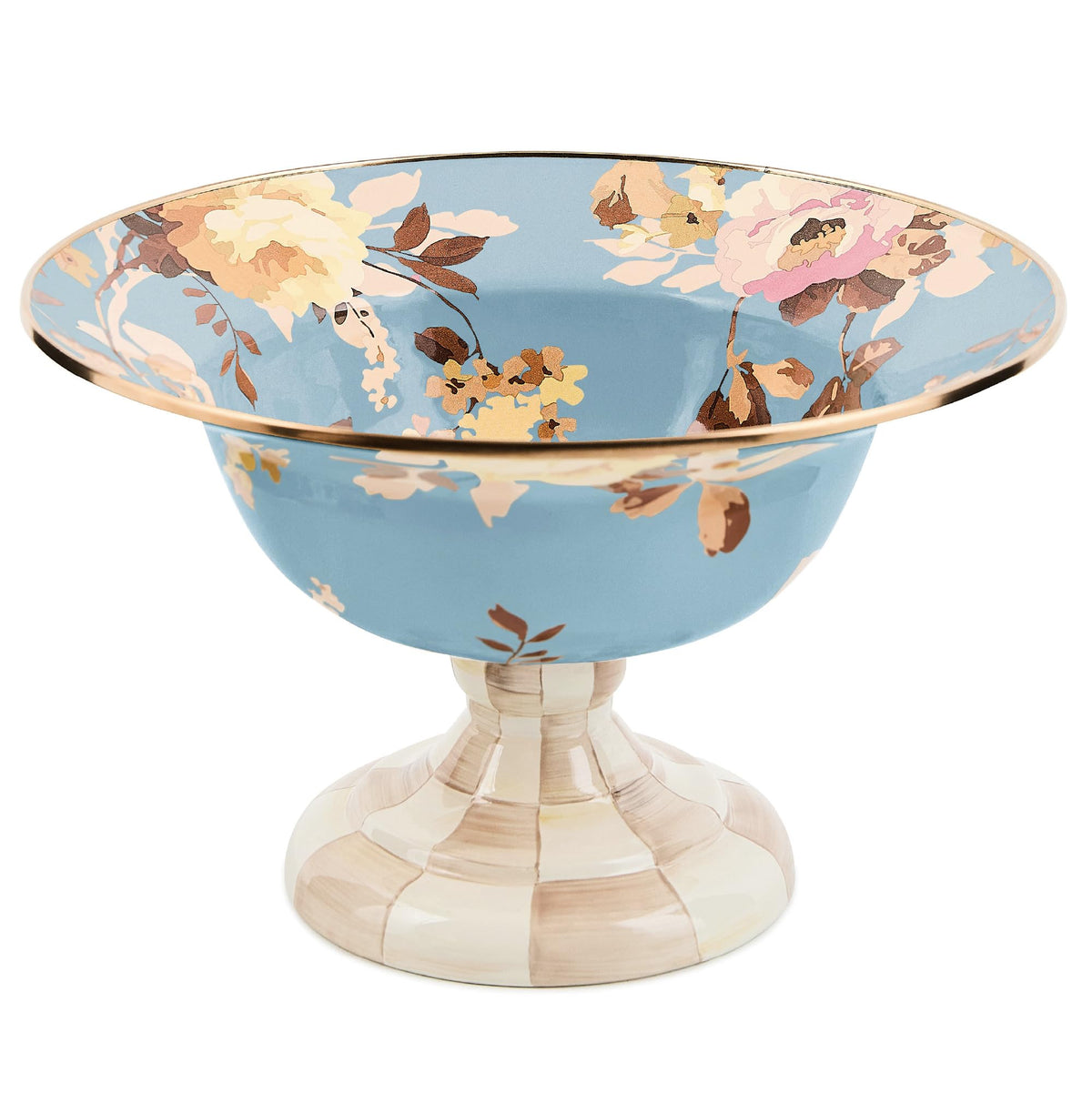 MACKENZIE-CHILDS Enamel Compote, Large, Brown-and-White Mocha Check