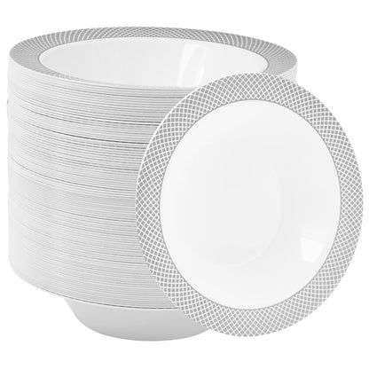 JOLLY CHEF Plastic Bowls with Gold Grid Rim Disposable 12oz Bolws 50Pack