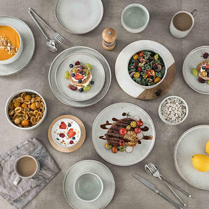 Henten Home Ceramic Dessert Plates, 8 Inch Porcelain Salad Plates Set of 4, Fluted Round Snack Plates for Kitchen, Cake Serving Stoneware Dishes, Reactive Glaze, Scratch Resistant (Grey)