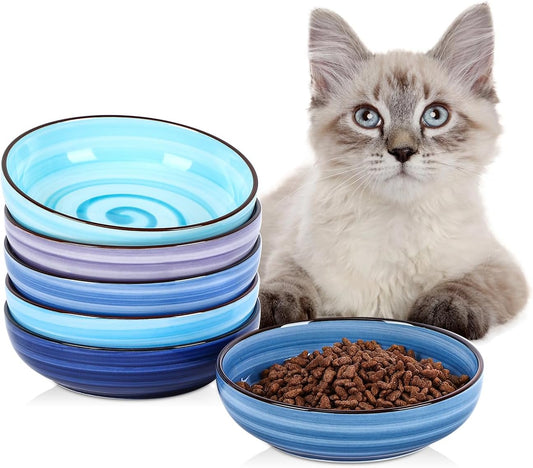 Selamica Ceramic Cat Bowls Set of 6, 5.6 Inch Cat Food Bowl, Gradient Blue