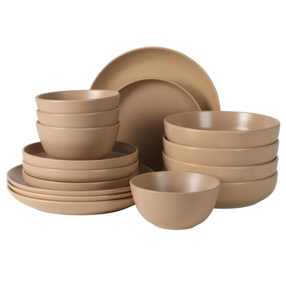 Gibson Elite Tribeca Loft 16-Piece Dinnerware Set – Matte Black and Blue Reactive Glaze Stoneware, Double Bowl Round Plates and Bowls – Modern Rustic Dinnerware for 4, Dishwasher & Microwave Safe