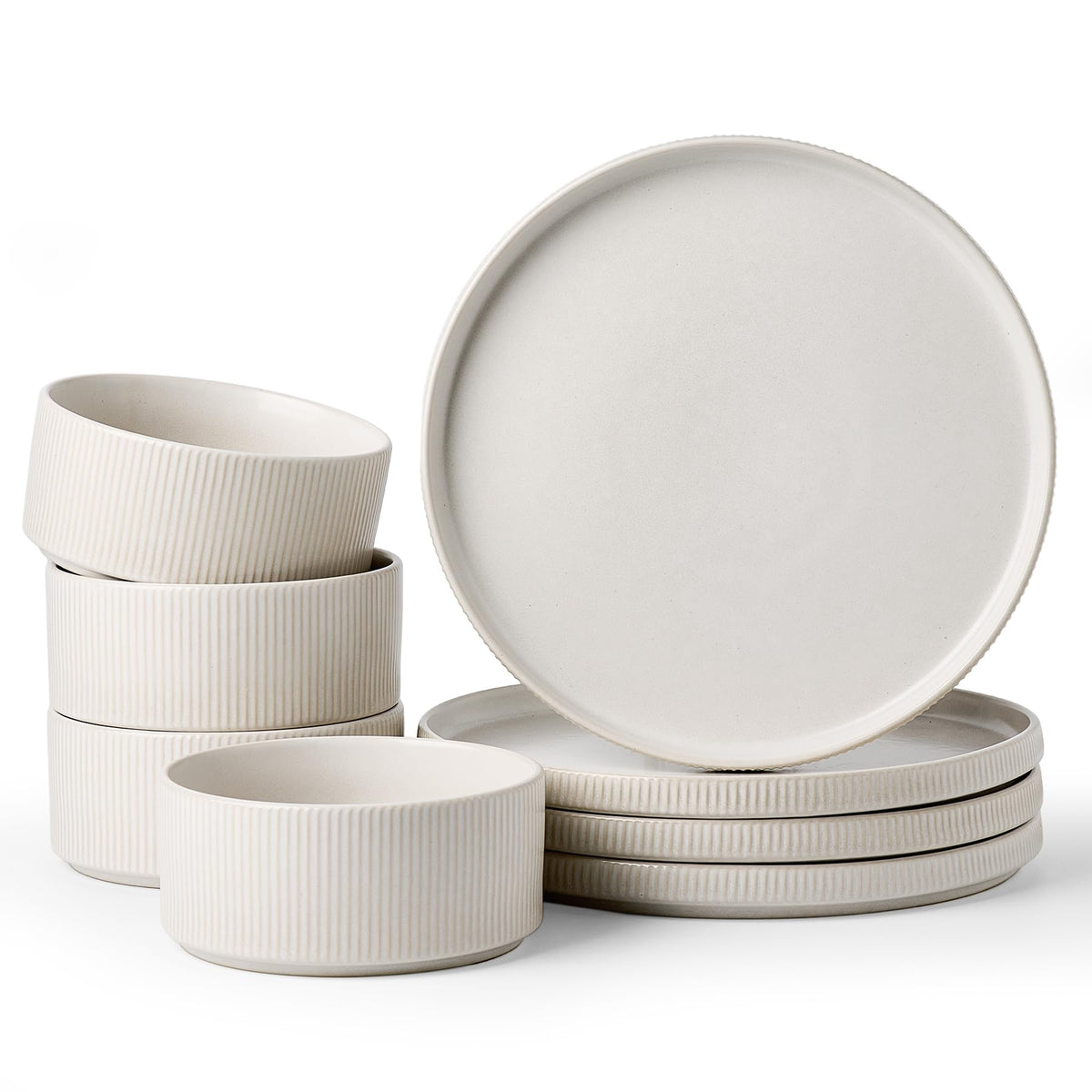 Famiware 12pc Ceramic Flat Plates, Scratch-Resistant Dinnerware Sets for 6