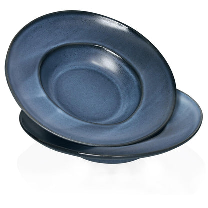 Pasta Plates with Rim 14 oz, Soup Bowl Pasta Bowl Set of 2, Shallow Bowl Plate, Ceramic Wide Rimmed Soup Bowl, Best choice for high-end restaurants, hotels, and foodies,11 Inch Blue