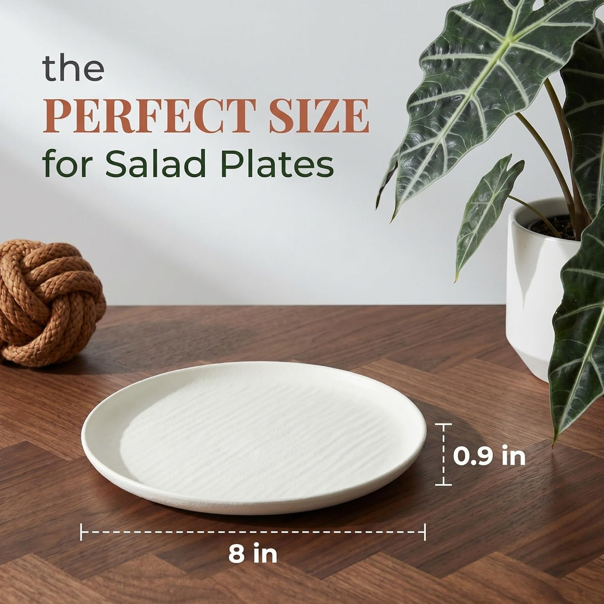 Matte White Salad Plates Set of 4, 8 Inch Stoneware Dessert Plates
