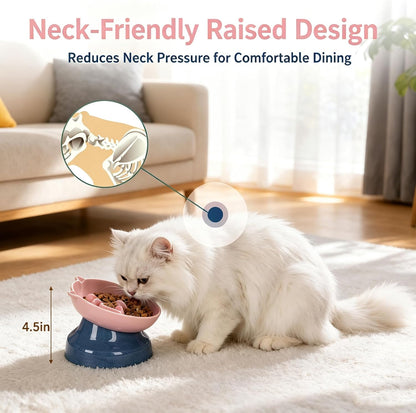 Ceramic Slow Feeder Cat Bowl, 15-Degree Tilted Non-Slip