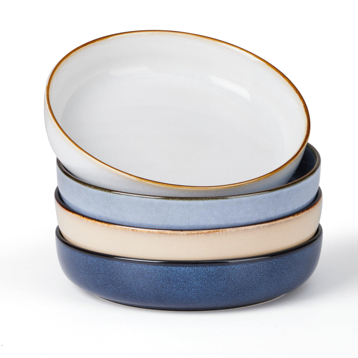 E-far Blue Pasta Bowls Set of 4, 35oz Double Reactive Glaze Stoneware
