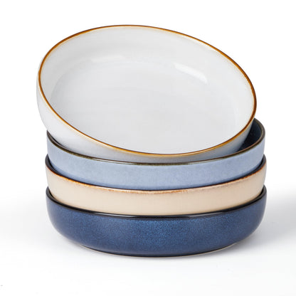 E-far Blue Pasta Bowls Set of 4, 35oz Double Reactive Glaze Stoneware