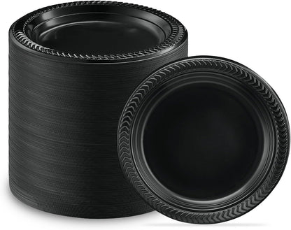 PLASTICPRO 100 PCS Black Plastic Bowls Light Weight 12 oz Plastic Soup Bowls Black Salad Plates Disposable for Party and Wedding