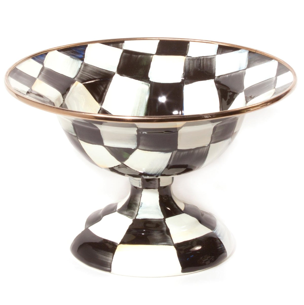 MACKENZIE-CHILDS Enamel Compote, Large, Brown-and-White Mocha Check