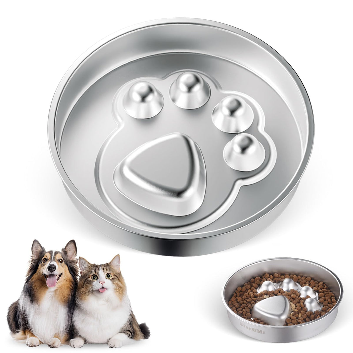 Stainless Steel Slow Feeder Dog Bowls – Non-Slip Metal Dog Bowl for Large & Medium Breeds, Puppy Puzzle Feeder – 2 Cup Capacity for Small to Big Pets – Durable Slow Feed Dog & Cat Food Dish