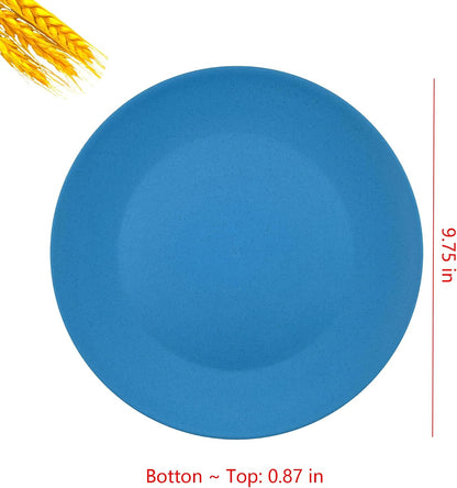 Wheat Straw Plate set 8, 10-inch Reusable Plastic Plates Blue Teal