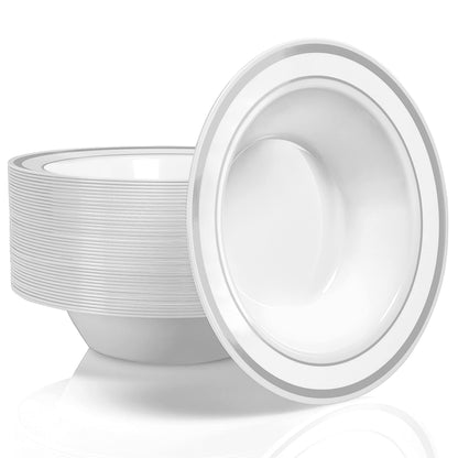 Stock Your Home Plastic Party Bowls (50 Pack) 12 Oz Elegant Disposable Dinnerware - Fancy Shatterproof Tableware for Catering, Holidays, Parties Supplies, Weddings, Catering, and Everyday Use (Gold)