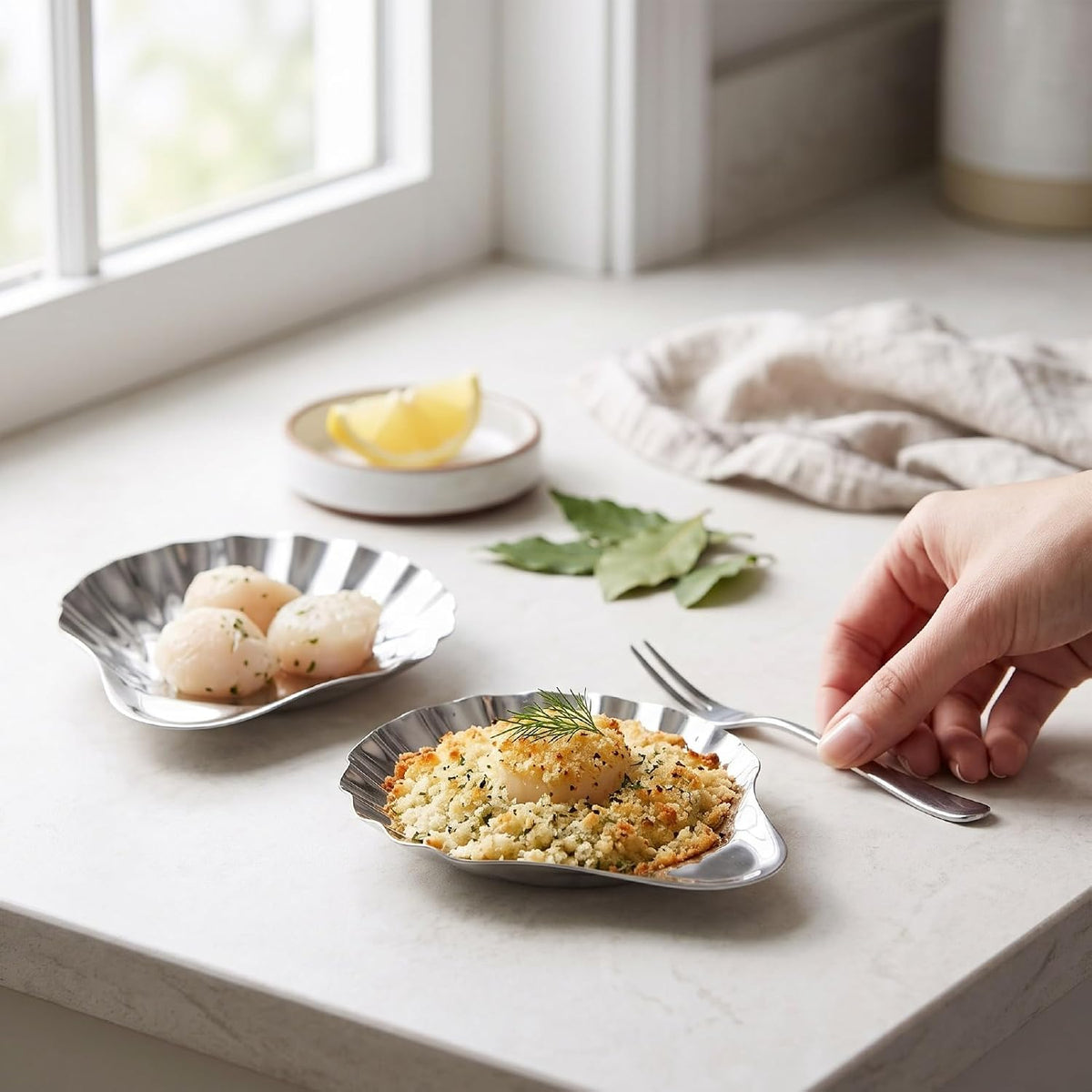 Fdit 2pcs Jewelry Tray, Scallop Shell Shape with Wavy Texture
