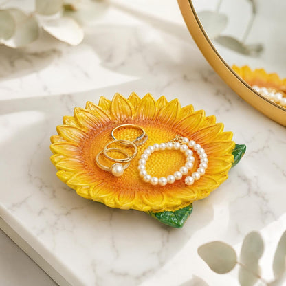 Sunflower Decorative Tray, 6.7 Inch Resin Dish, Yellow