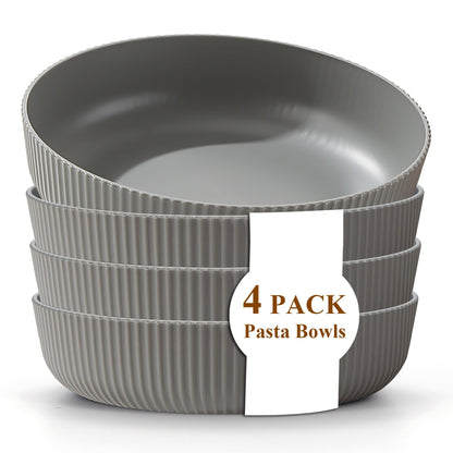 Kyraton Pasta Bowls Set of 4, 37oz Salad Bowls Soup Bowls Large Pasta Serving Bowl Plastic Unbreakable Serving Dishes Dinner Bowls (Dark Green)