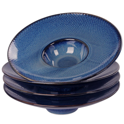 Soup Bowls, Soup Plates, 5.1 oz, Porcelain Pasta Bowl Set of 4, Wide edge Shallow Bowl Plates, Rimmed Bowls with Rim, Best choice for high-end restaurants and foodies,Royal blue 9.8 Inch