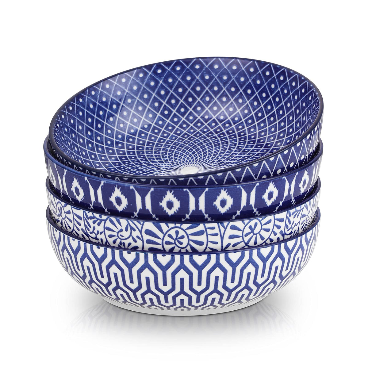 Selamica Ceramic 30 Ounce Large Pasta Bowls Set of 4, 8 inch Salad Bowl Wide and Shallow Microwave Dishwasher Safe, Assorted Corlors