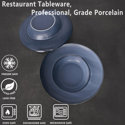 Pasta Plates with Rim 14 oz, Soup Bowl Pasta Bowl Set of 2, Shallow Bowl Plate, Ceramic Wide Rimmed Soup Bowl, Best choice for high-end restaurants, hotels, and foodies,11 Inch Blue