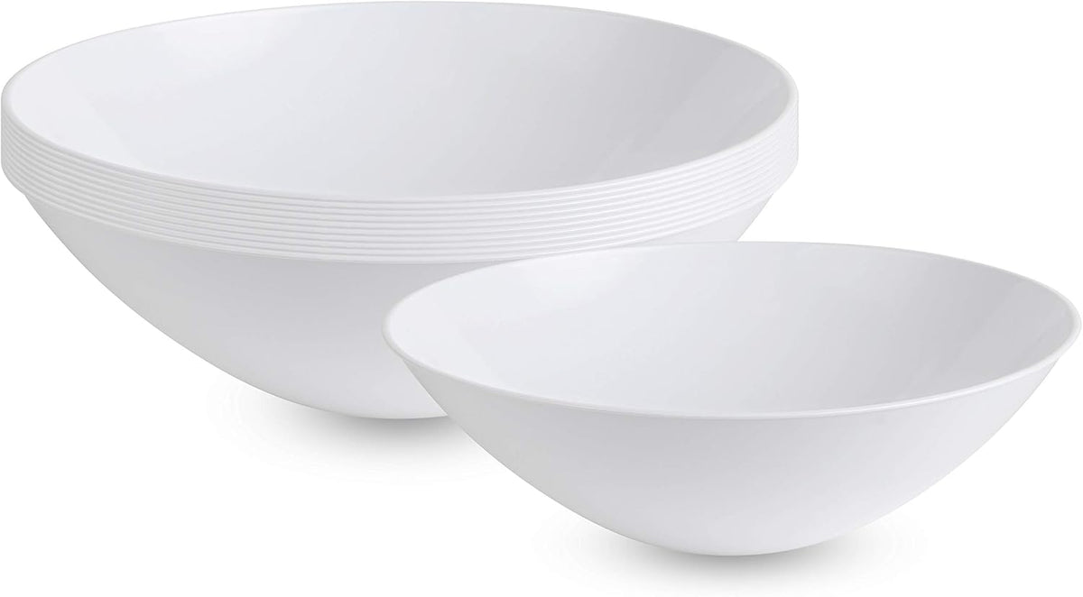 [16 OZ 40 Count] White Plastic Organic Party Soup bowls With Silver Rim Premium heavyweight Elegant Disposable Tableware Dishes