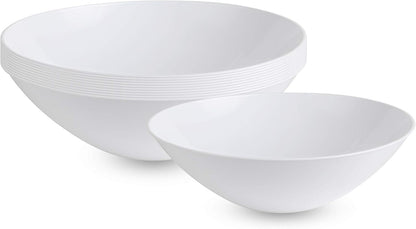 [16 OZ 40 Count] White Plastic Organic Party Soup bowls With Silver Rim Premium heavyweight Elegant Disposable Tableware Dishes