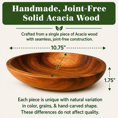 Acacia Wood Oval Shallow Bowls, Set of 2, Salad, Fruit, Bread & Snack Bowls