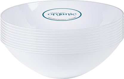 [16 OZ 40 Count] White Plastic Organic Party Soup bowls With Silver Rim Premium heavyweight Elegant Disposable Tableware Dishes