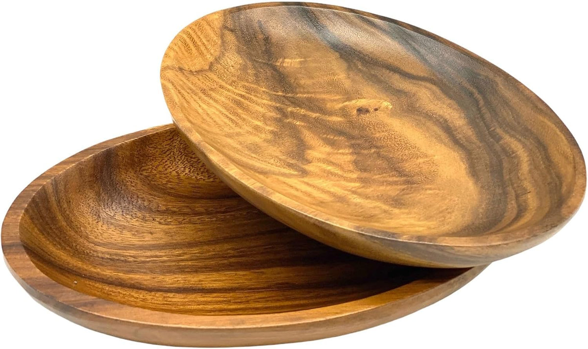 Acacia Wood Oval Shallow Bowls, Set of 2, Salad, Fruit, Bread & Snack Bowls