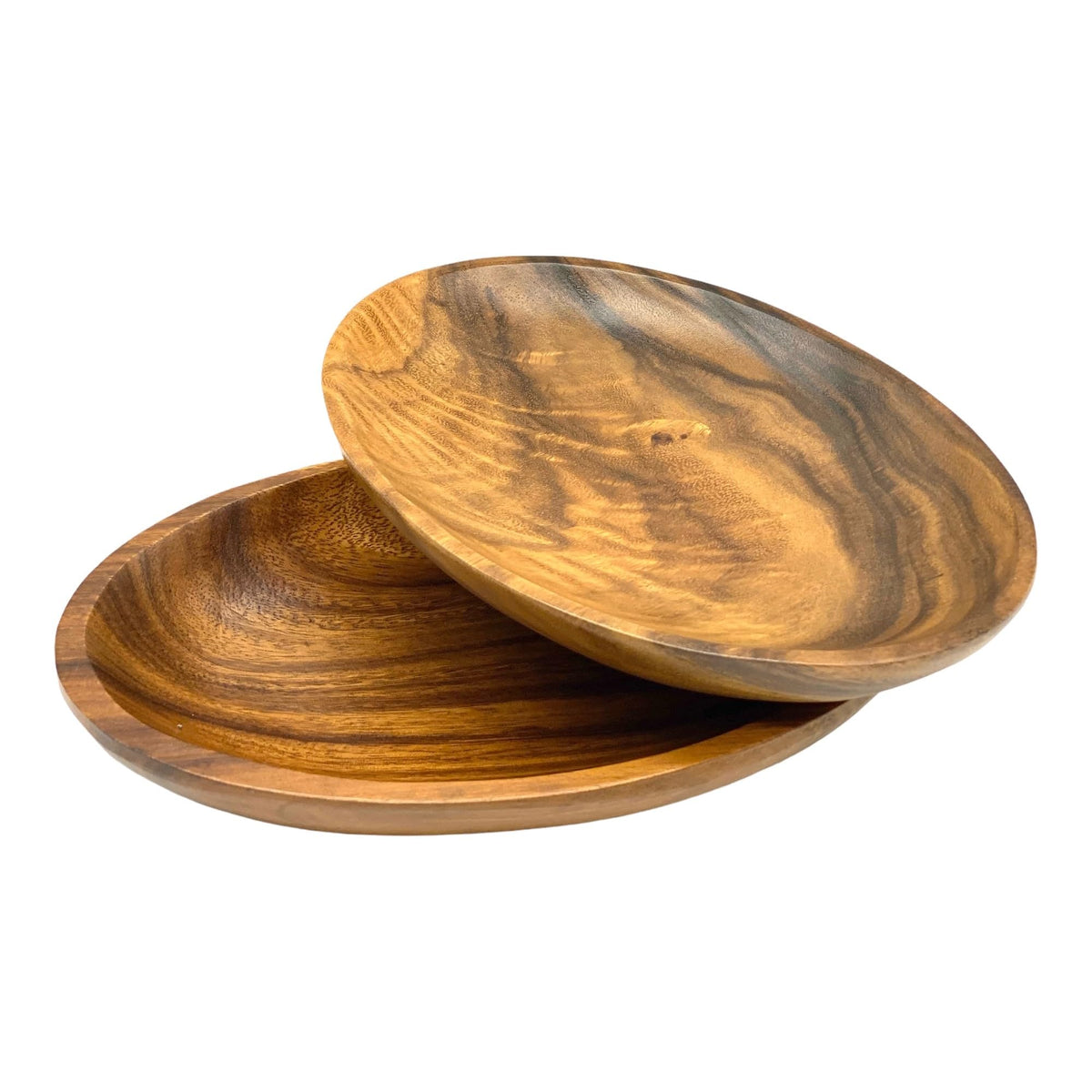 Acacia Wood Oval Shallow Bowls, Set of 2, Salad, Fruit, Bread & Snack Bowls