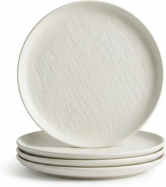 Matte White Salad Plates Set of 4, 8 Inch Stoneware Dessert Plates