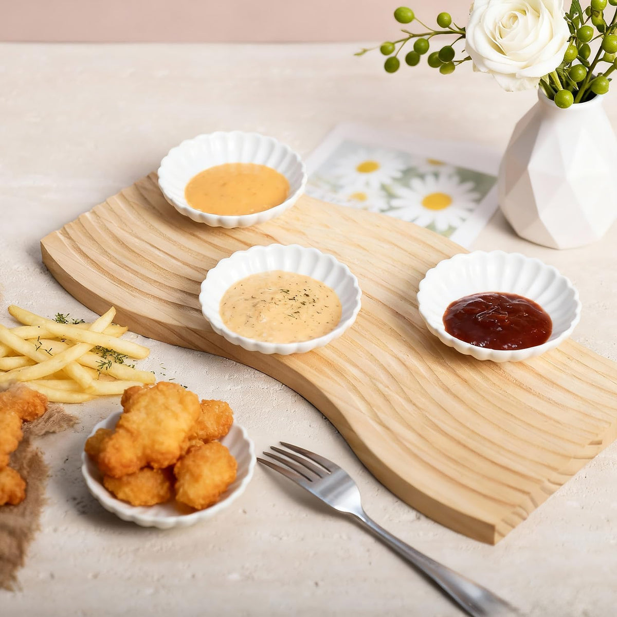 Gaolinci 3.5 Inches Flower Shape Ceramic Side Dishes, 4 Pcs Dipping Saucers