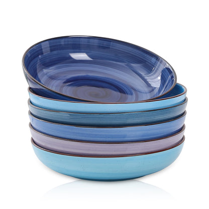Selamica Ceramic Pasta Bowls Set 34 OZ, Large Salad Bowl 8.6 Inch Deep Plates for Pasta Soup, Microwave & Dishwasher Safe, Set of 6, Gradient Blue