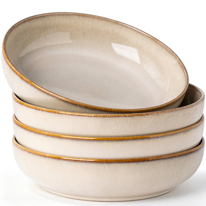 GBhome 8.75'' Large Ceramic Pasta Bowls, 38oz Stoneware Pasta Serving Bowls Set of 4 for Kitchen, Wide Bowls for Fruit,Pasta,Salad,Oatmeal,Meal, Microwave Safe, Reactive Glaze