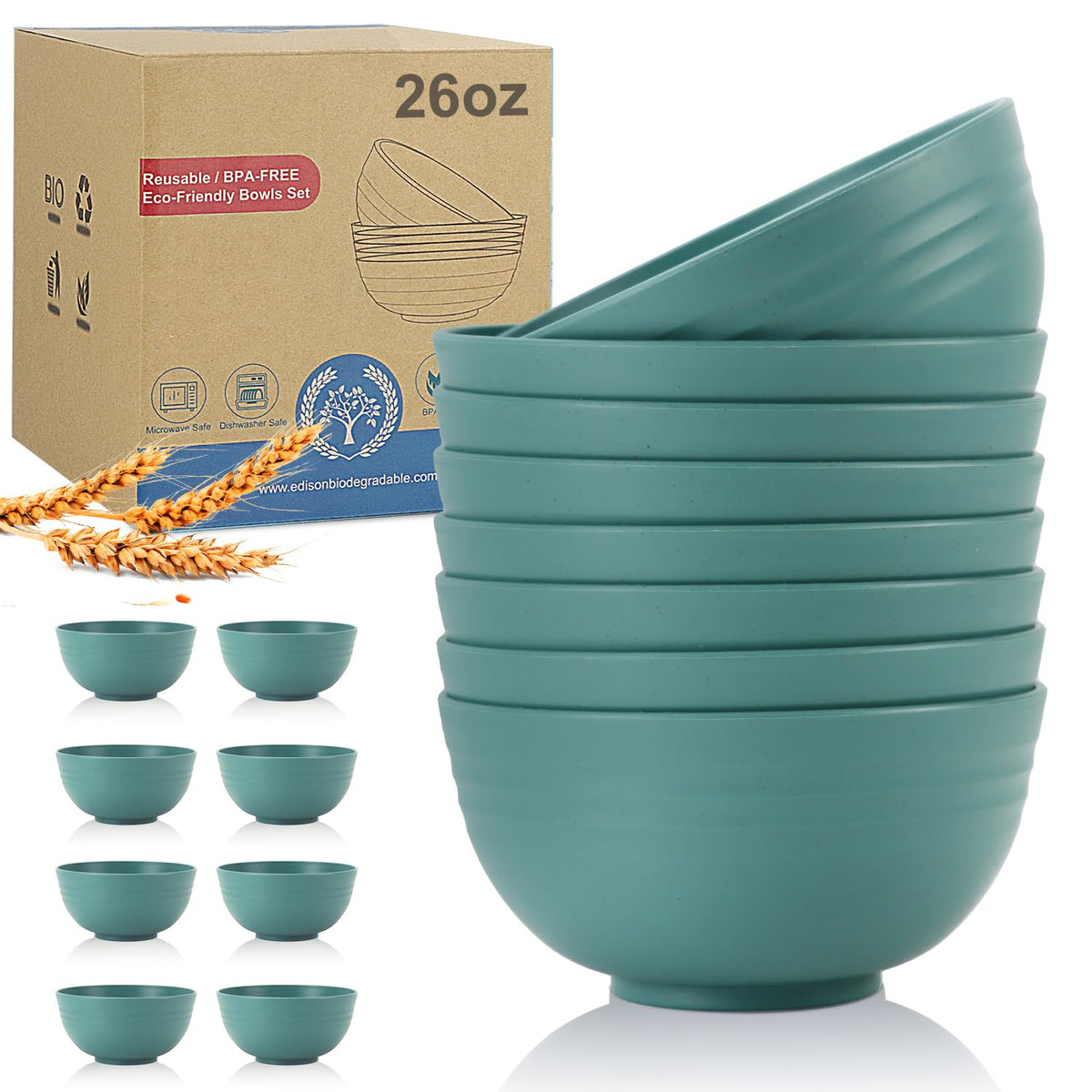 Wrova Wheat Straw Bowls Set 60 OZ Unbreakable Large Cereal Bowls Set of 6 Microwave and Dishwasher Safe Bowls Big Bowls for Camping and Picnic BPA Free Soup Bowl for Serving Oatmeal and Salad. Black
