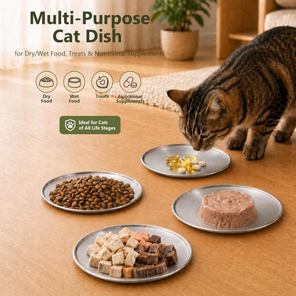 ChefBee 4PCS 6.7" Stainless Steel Shallow Cat Bowls, Whisker Friendly