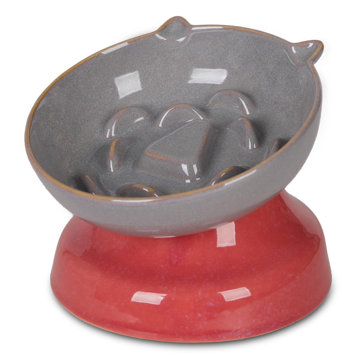 Ceramic Slow Feeder Cat Bowl, 15-Degree Tilted Non-Slip