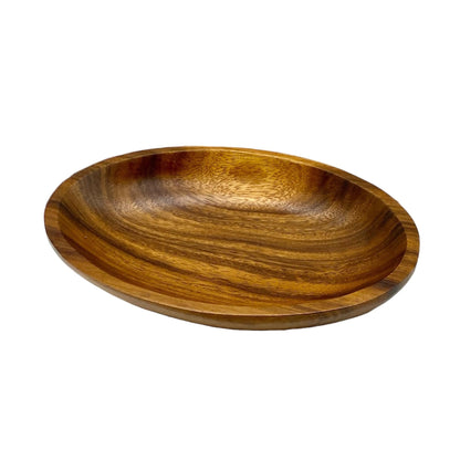 Acacia Wood Oval Shallow Bowls, Set of 2, Salad, Fruit, Bread & Snack Bowls